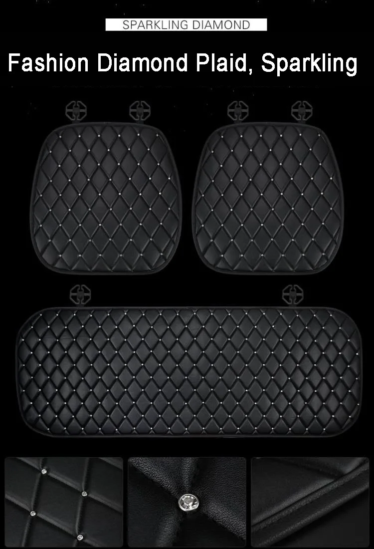 Универсальная автомобильная подушка для сиденья из искусственной кожи с бриллиантами, блестящие хрустальные стразы, автомобильные чехлы для сидений для девочек и женщин, четыре сезона