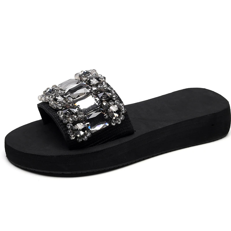 Summer Lady one word drag thick bottom fashion holiday beach shoes anti-skid slippers luxury shoes women designers big size