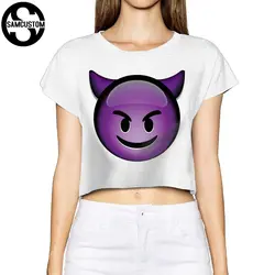 SAMCUSTOM Camisetas Настоящее короткие Новый Emoji злая улыбка 3D печати уличная мода футболка анархии Голый живот сексуальные футболка Для женщин