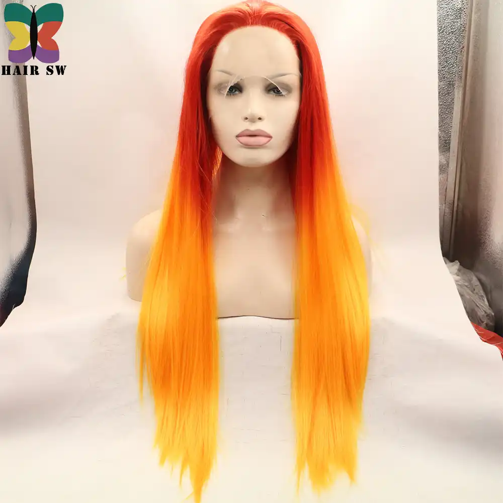 Hair Sw Long Lace Front Synthetic Wig Red Orange Ombre Mixed