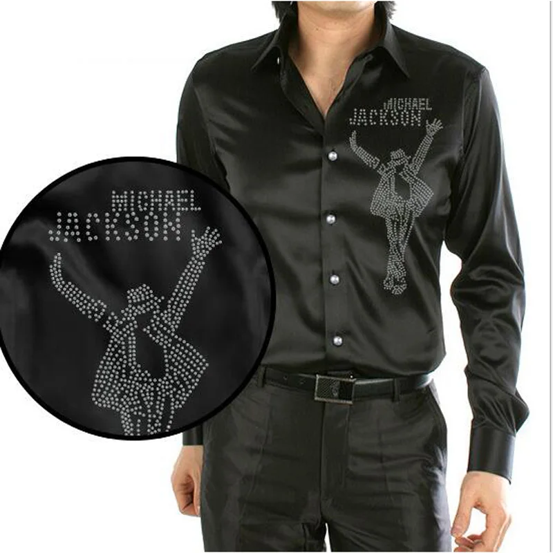 Men Shirt Fashion Rhinestone Silk Shirt Satin Mens Long Sleeve Camisa Hombre Couples Shirt Wedding Dress 