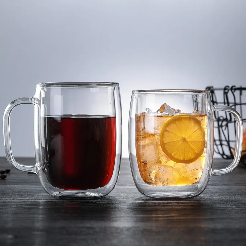 Double Coffee Cup With Handle mug Insulated double Glass creative gift milk Drinking utensils | Дом и сад