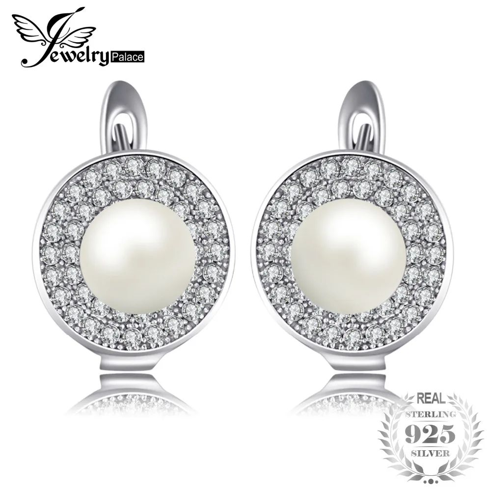

JewelryPalace Luxury 7mm Freshwater Cultured White Pearl Clip On Earrings 925 Sterling Silver Earring Fine Jewelry On Sale