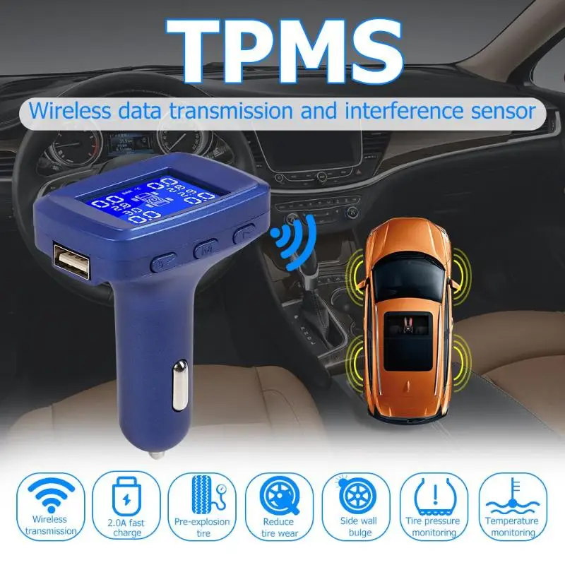 ЖК-дисплей Автомобильный TPMS прикуриватель заглушка система контроля давления в шинах с 4 внутренними датчиками/внешними датчиками