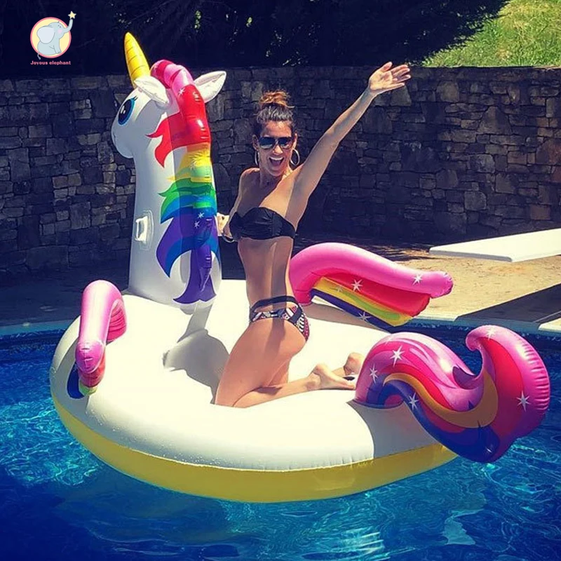 

200CM Giant Inflatable Unicorn Rainbow Colorful horse Pool Float Air Mattress Swimming Ring Water Pool Toy Party Fun beach