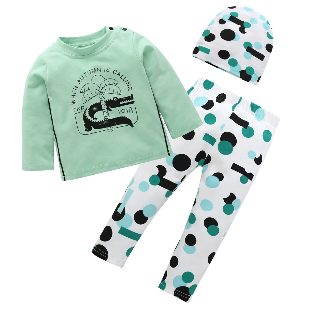 

2019 Autumn Baby Set Baby Boys clothes long sleeve Cotton T-shirt+long Pants+hat Newborn clothes baby girls clothing set outfits