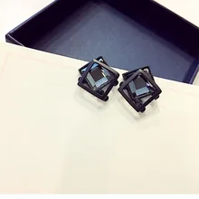 Корейские новые простые серые квадратные серьги-гвоздики с кристаллами для женщин, модные ювелирные изделия, милые маленькие серьги Brincos