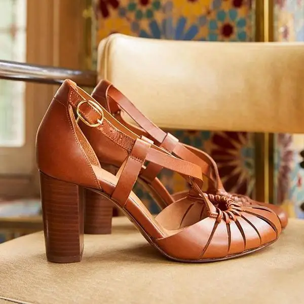 Модельные босоножки; женская летняя обувь на толстом высоком каблуке с пряжкой для девочек; модная обувь с круглым носком в стиле ретро; женские вечерние туфли для танцев - Цвет: brown