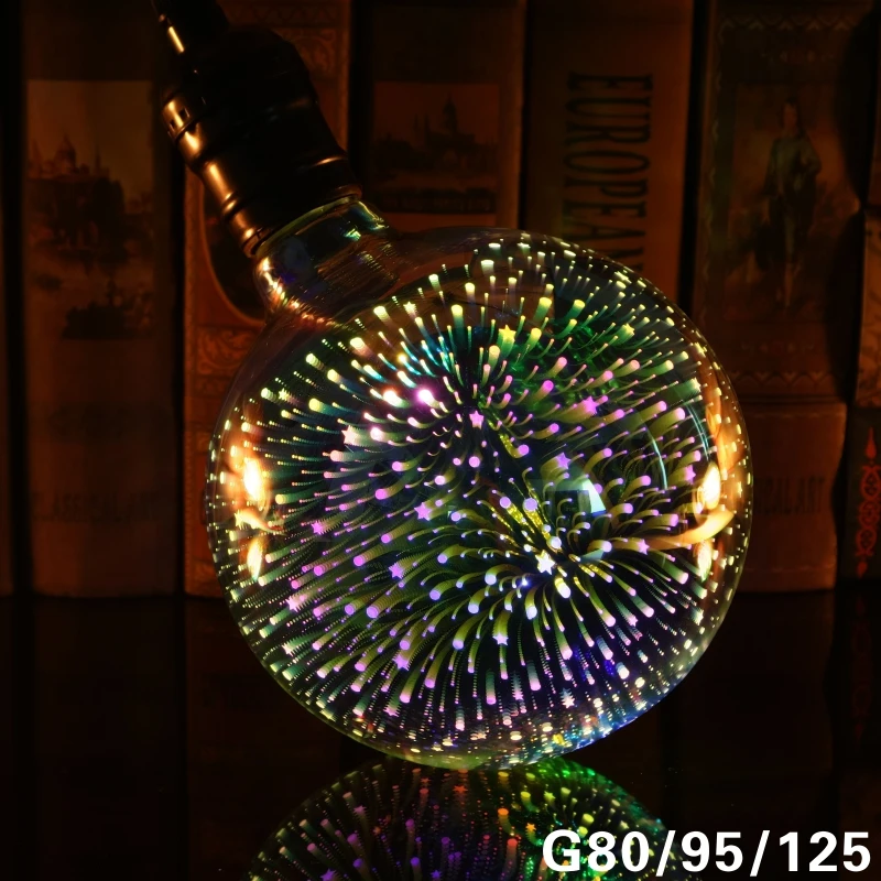 Светодиодный светильник лампа для украшения 3D 220 В ST64 G95 G80 G125 A60 E27 праздничный s