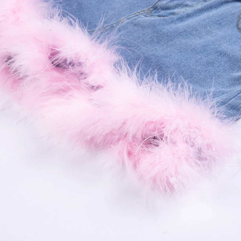 Пикантные Для женщин розового цвета с искусственным мехом джинсовые шорты в стиле пэчворк вечерние клубная одежда с высокой талией воды джинсы стираного синего цвета шорты Mujer облегающие высокой талии, больших размеров
