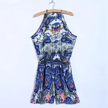 

Lady Girl Fashion Summer Sexy Halter Romper Slim Flower Print Sleeveless Jumpsuit