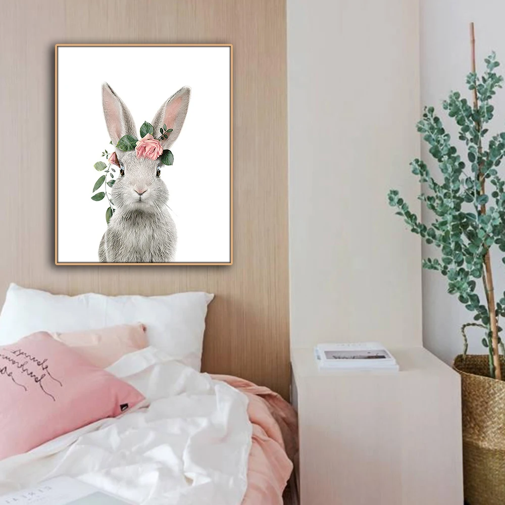Кроличий венок животные, на стену, изображение холст с печатью постера живопись, каллиграфия декоративная картина для гостиной спальни домашний декор