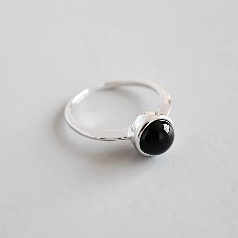 

100% Authentic Pure 925 Sterling Silver Black Agate Stone Ring Fine Jewelry Party J28