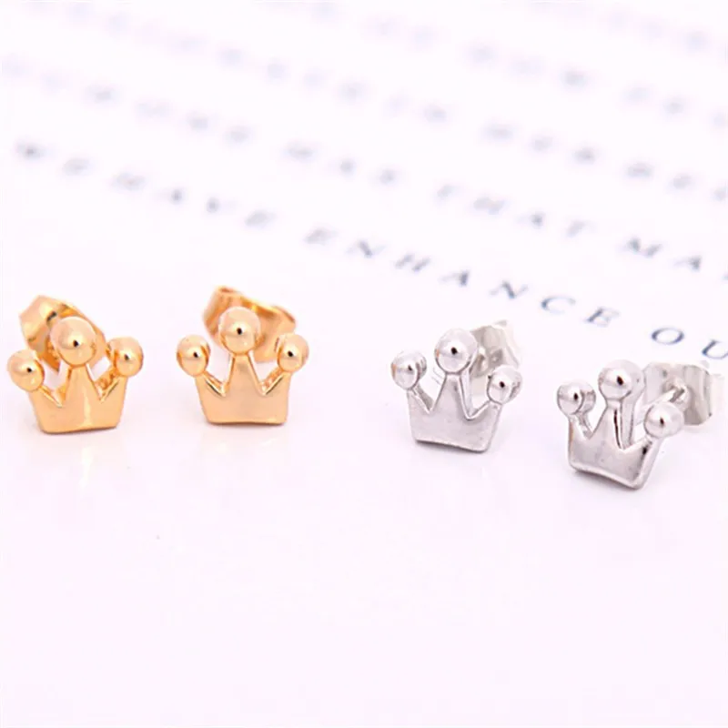 cheap 1Pair Fashion Tiny King Queen Crown Stud Earrings Princess Royal Stud Earrings Simple Elegant Tiara Stud Earrings