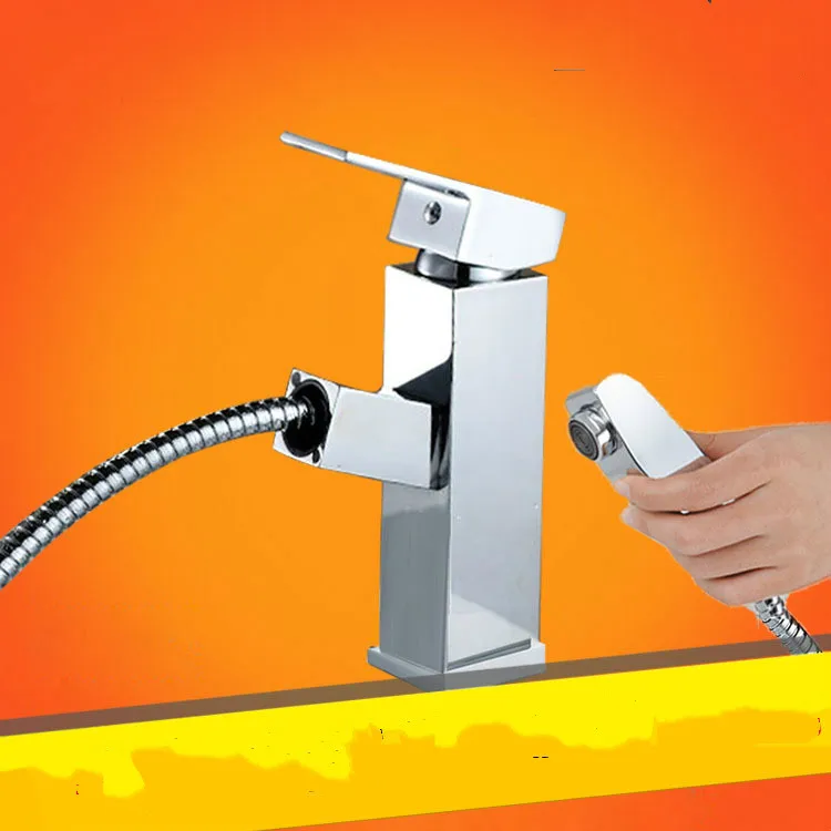 

The New HongJing Copper Square Single Hole Basin Pull Type Hot and Cold Shower Faucet with High Quality