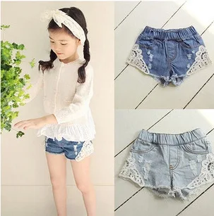 

Summer Girls Lace Denim Shorts Kids Girls Cute Hole Jeans Shorts Children Short Pants Baby Pocket Shorts Children Clothes 3-12y