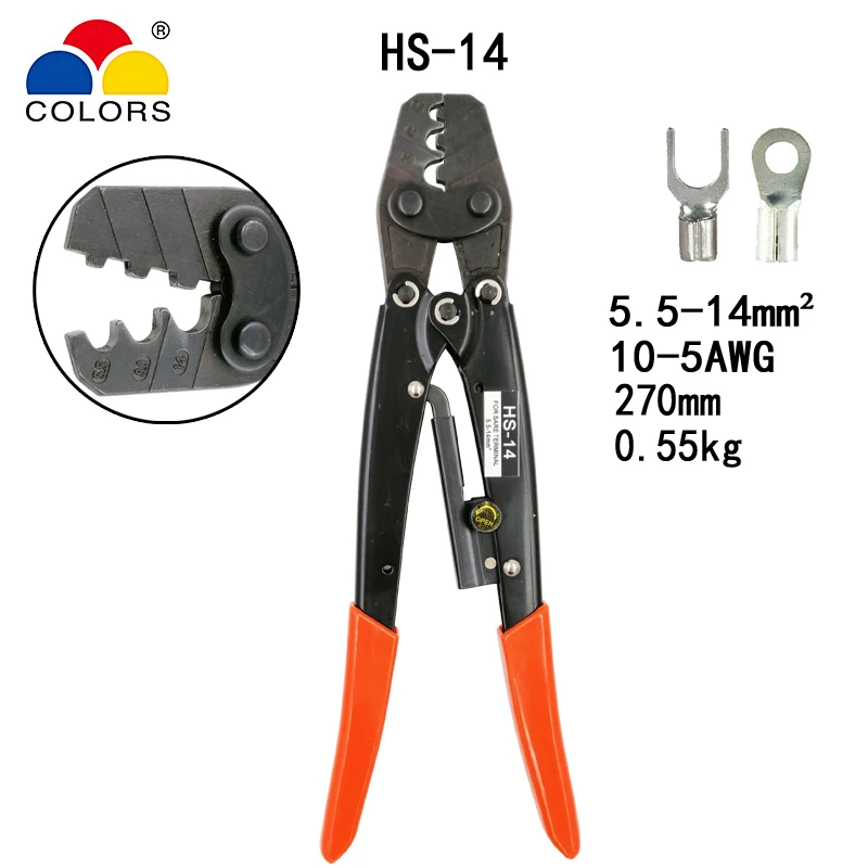 

HS-14 crimping plier for non-insulated terminals (Point type) Japanese style capacity 5.5-14mm2 10-5AWG electrical tools
