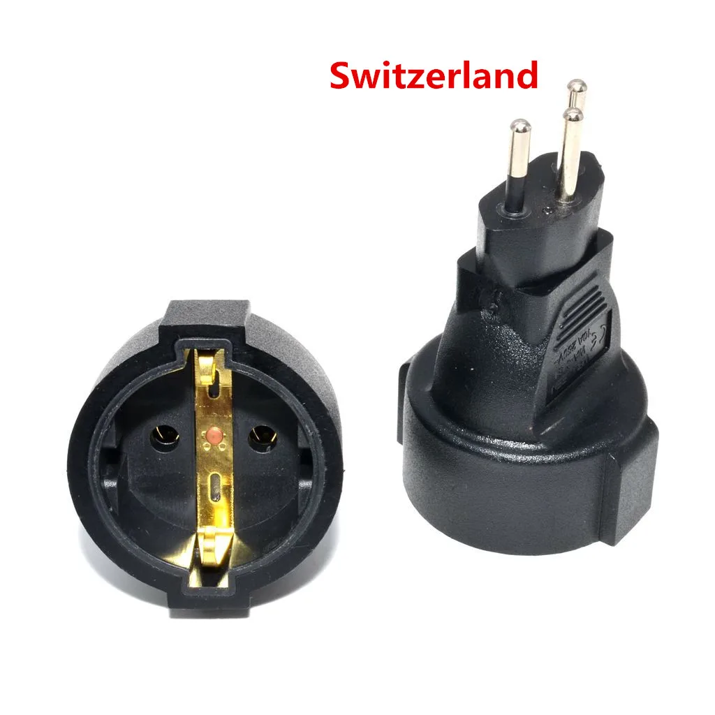 European Euro EU Sockets 2 Pin to Switzerland 3 Pin Plug Adapter Travel Mains Adapter 250V 10A