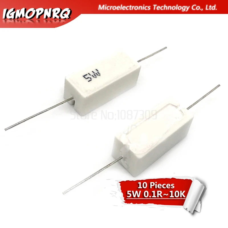 Цементный резистор 5 Вт 10 шт. сопротивление 0 1 кОм 22 33 100 1k 10K Ом 0.1R 0.22R 0.33R 0.5R 1R 10R 100R