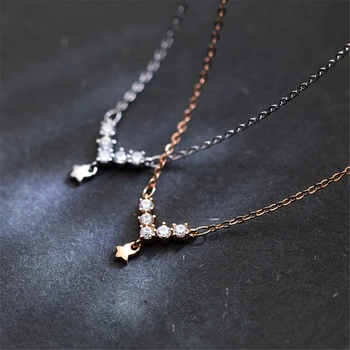 

V Necklace Real 925 Silver Vintage Choker Jewelry Boho Star Pendants Collares Party Gift Kolye Collier Femme Necklace For Women