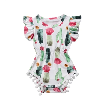

New Newborn Kids Girls Cactus Print Romper Sunsuit Overalls Toddler Baby Girl Tassels Sleeveless Babygrows Floral Summer Clothes