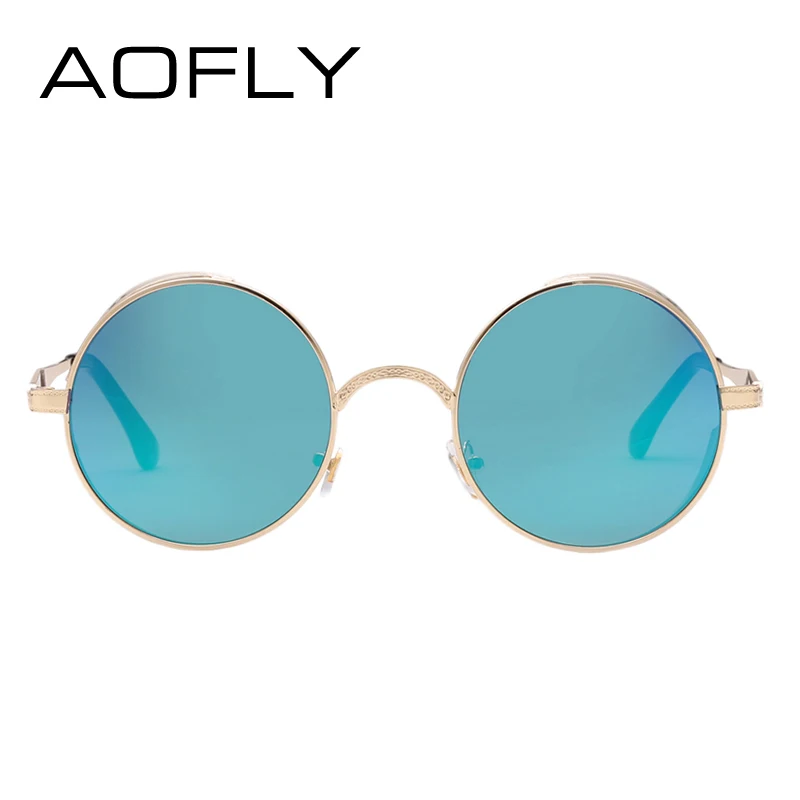 Kopen AOFLY Steampunk Vintage Sunglass Fashion ronde zonnebril vrouwen merk designer metalen carving zonnebril mannen oculos de sol S1635