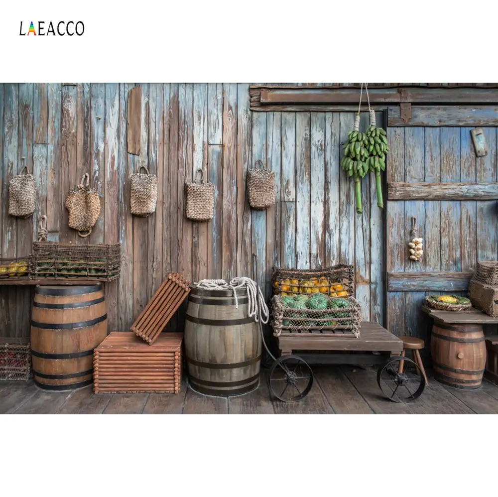 Laeacco Old Wooden Warehouse Rural Farm Jar Porch Floor Baby Portrait