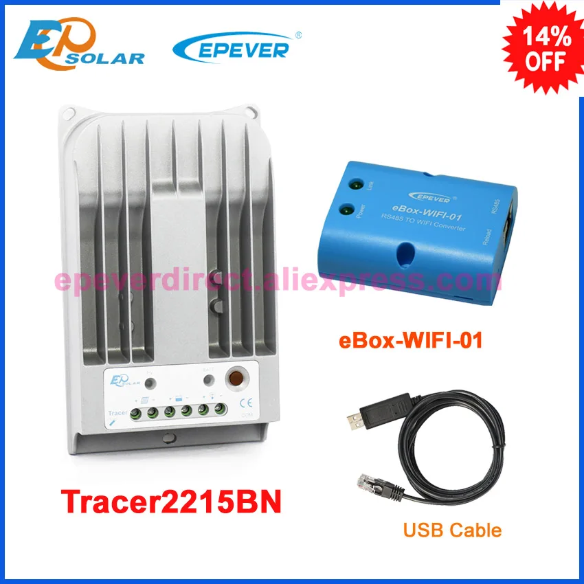 

20amp EPEVER mppt solar charging controller 20A Tracer2215BN with eBOX-WIFI-01 wifi function and USB cable