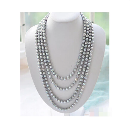 

Free shipping@@@@@ P3838 LONG 100" 10mm round GRAY Freshwater cultured pearl necklace