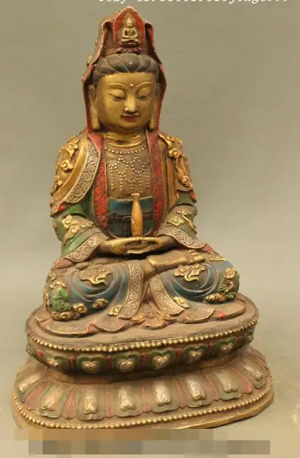 

S2124 Chinese Bronze Painting Dragon Phoenix GuanYin Pot Kwan-Yin Bodhisattva Statue discount 30% (C0324)