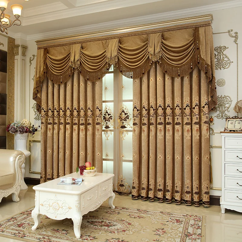 Custom curtains High class luxury European living room embroidered