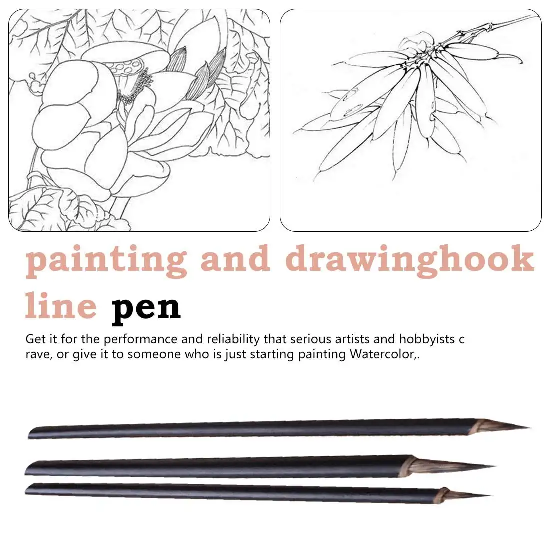 3 шт Волчья щетка для волос, ручка для каллиграфии, ручки из черного бамбука, ручка для рисования, рисования, акварельные принадлежности для рисования