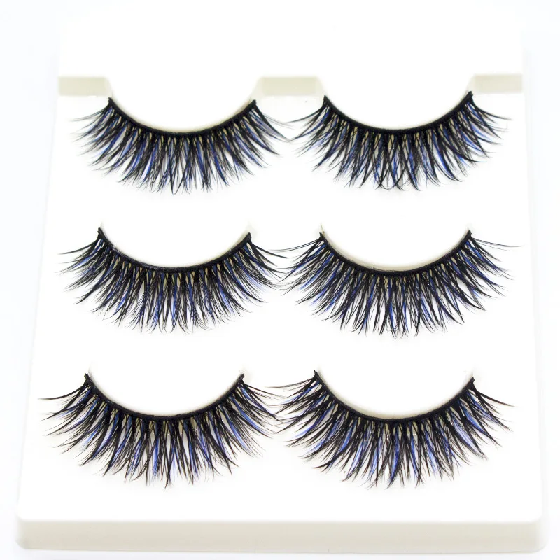 

Handmade cotton stalk three pairs of false eyelashes color cross exaggerated thick long eyelashes