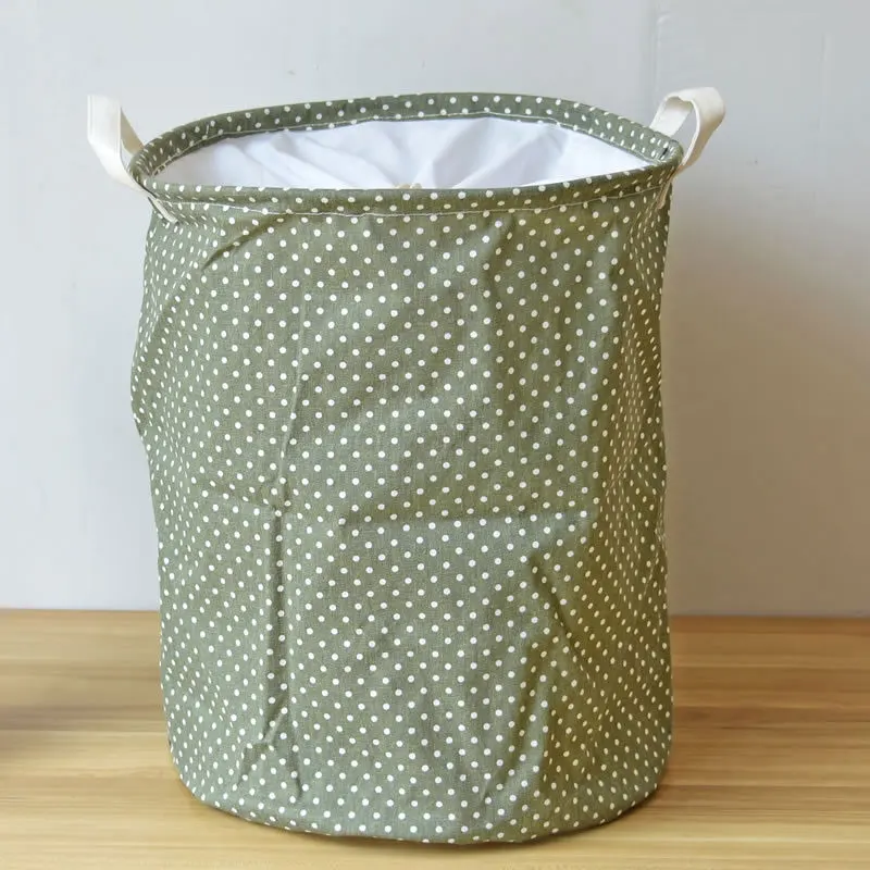45*35cm Green Foldable Cotton Linen Storage Bucket Washing Clothes