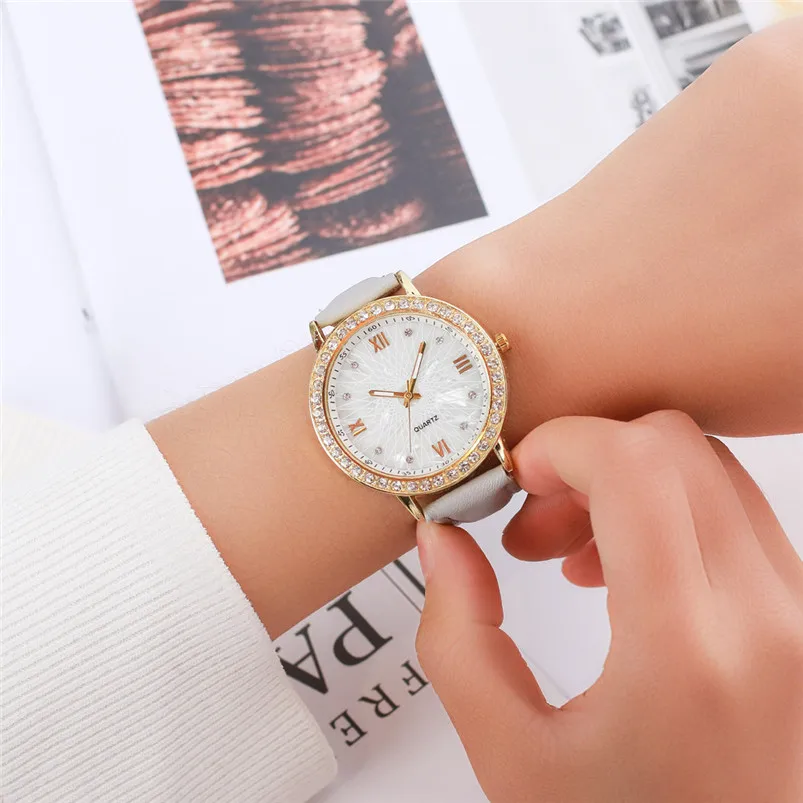 Rhinestone Women Watch Wristwatch Fashion Ladies Dress Leather Stainless Steel Sport Analog Quartz Wrist Watch Reloj mujer D27 (3)