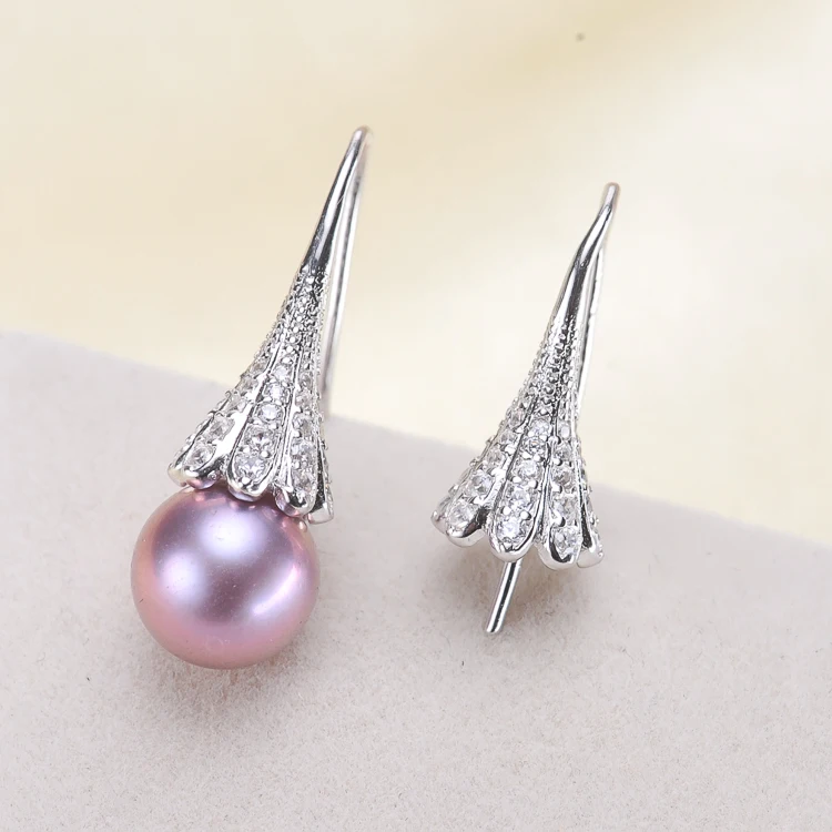 

925 Silver Pearl Earrings Fashion Earrings Charm Lovely Earrings Setting Finding Jewelry Parts Fittings Women's Accessories