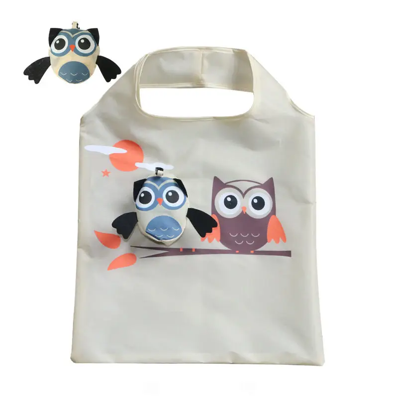 

PACGOTH Portable Polyester Shopping Bags Environmental Folding Animal Owl Pattern Foldable Reusable Casual Shopping Totes 1 PC