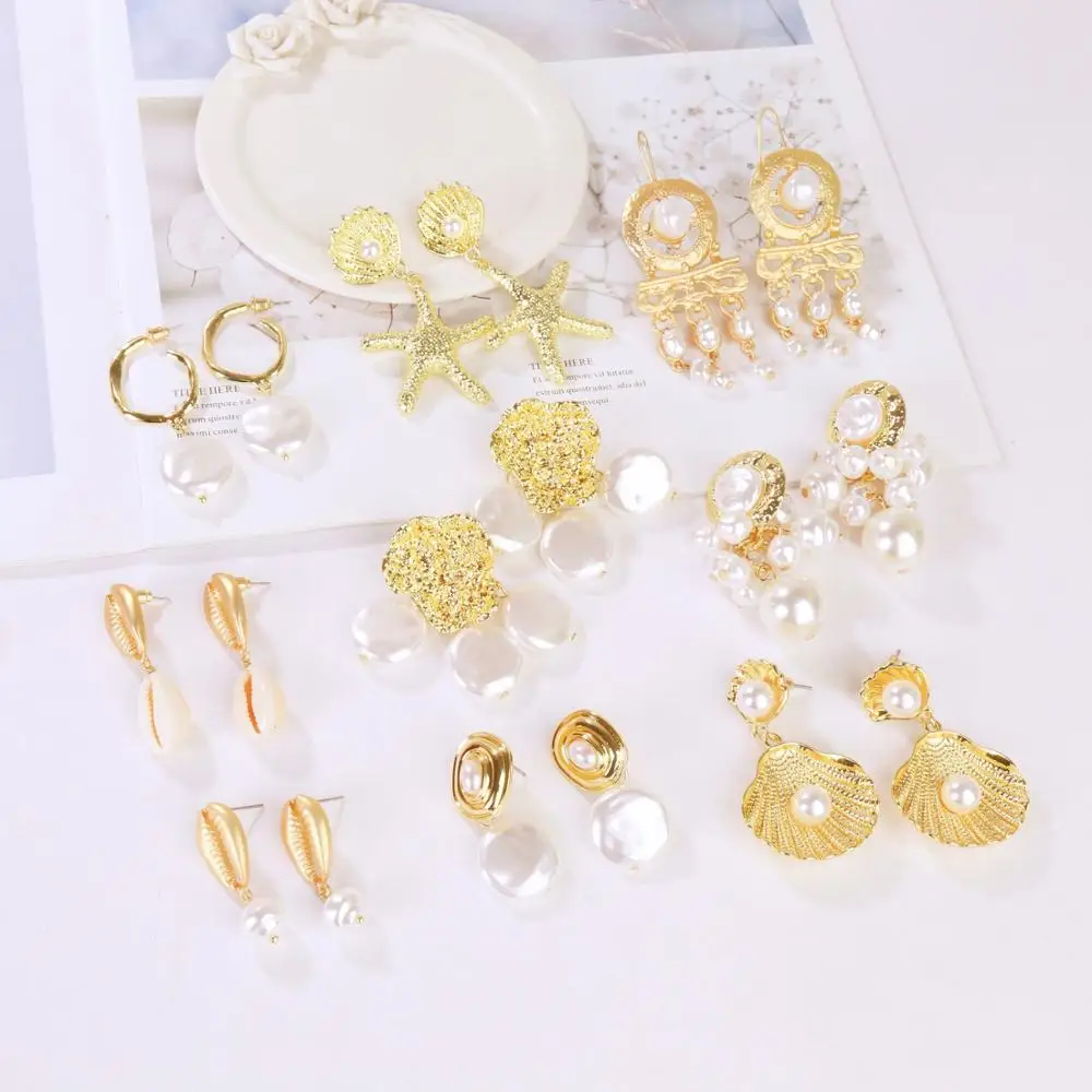 

Bohemia Europe America Baroque Shell Starfish Conch Alloy Pearl 2019 Woman Dangle Drop Earring Fashion Jewelry Holiday-MYF