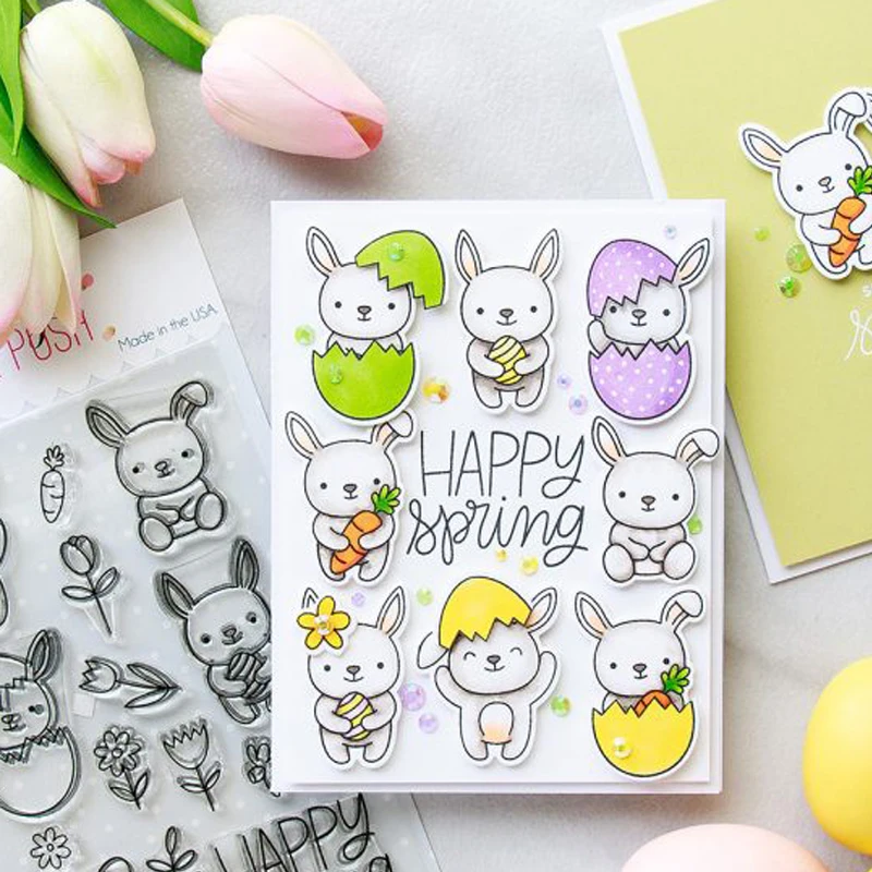

Animals Bunny Birthday Series Pattern Silicone Stamp Rubber Seal Transparent Clear For Scrapbook Album Embossing Crafts 4x6in