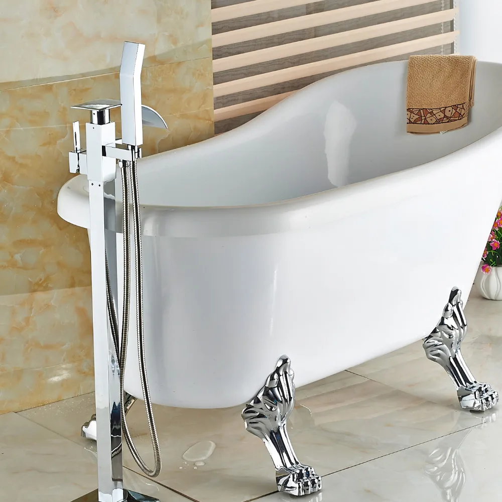 Оптом и в розницу отдельно стоящий кран для ванной+ ручной душ хромированная отделка Одной ручкой смеситель для ванной