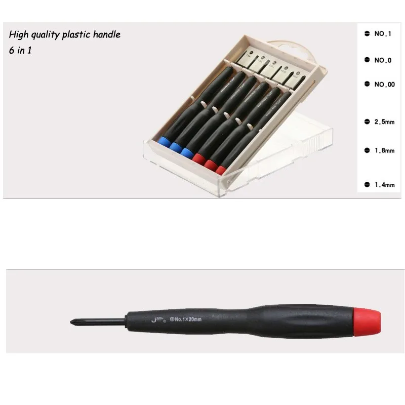 Jetech 6 in 1 top quality CR-V Nickel precision mini screwdriver set kit palstic handle for phone PC electronic maintenance tool