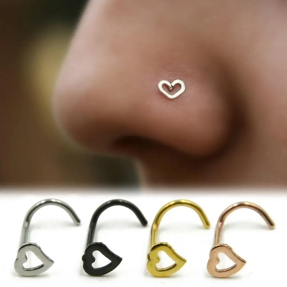 

FUNIQUE 1pc Fashion Girl Body Jewelry Heart Stainless Steel Nose Ring & Studs Stainless Steel Nose Piercing Punk Party Jewelry