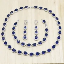 Королевский синий полудрагоценный 925 Серебряный ювелирный набор для женщин капли воды ожерелье серьги браслет подарок Свадебные ювелирные изделия