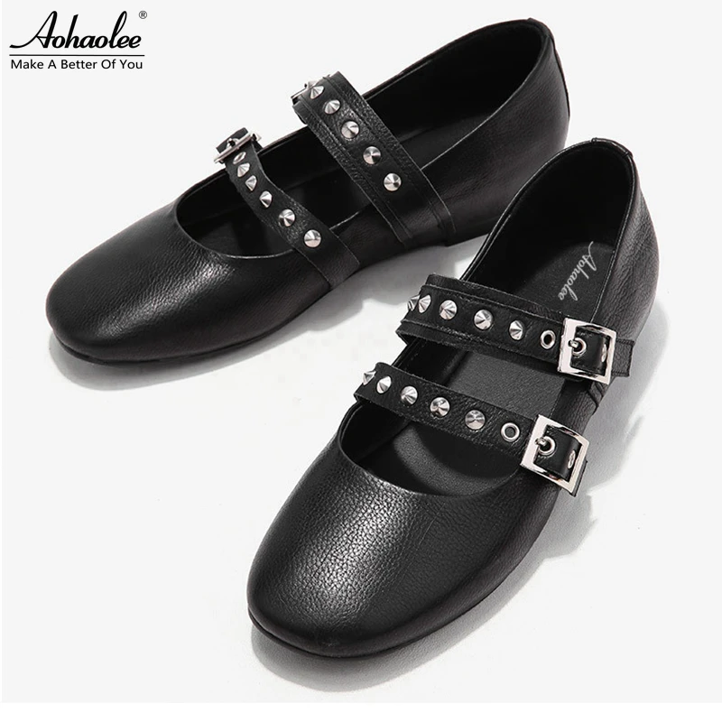 round toe ankle strap flats