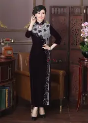Женское модное платье в традиционном китайском стиле ручной работы из бисера 100% шелк длинный велюровый чеонгсам вечернее платье S M L XL 2XL 3XL