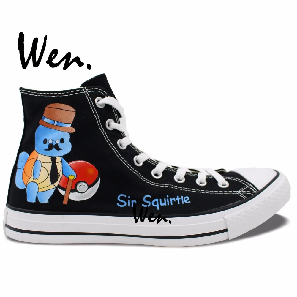 

Wen Anime Shoes Hand Painted Design Custom Mr Squirtle Pokemon Pocket Monster High Top Men Women's Canvas Sneakers