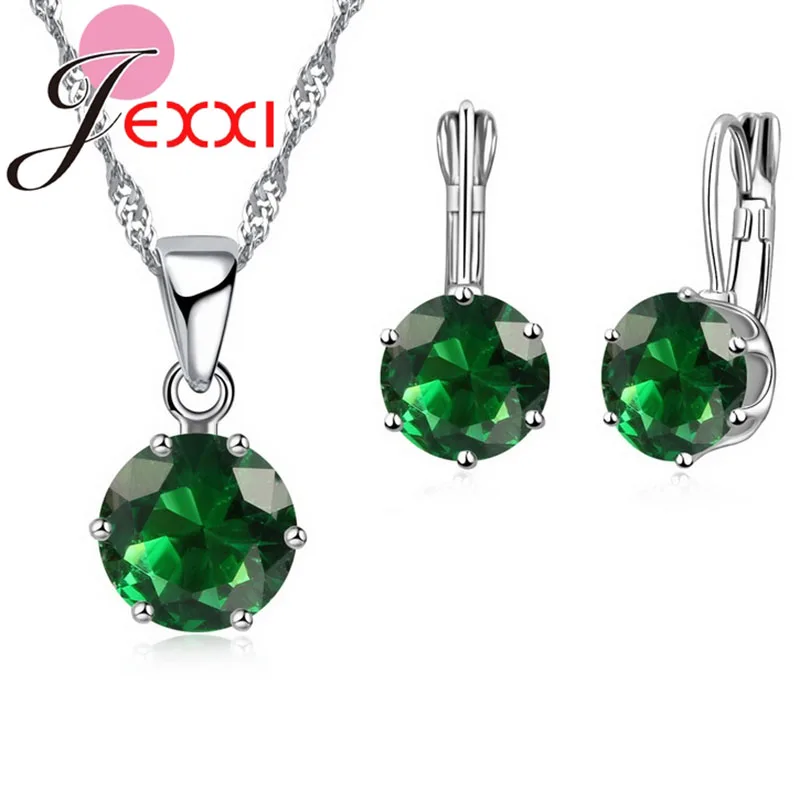 Conjunto de joyería de plata de ley 925 con circonita cúbica para mujer, collar con colgante de cristal, pendientes, gran oferta