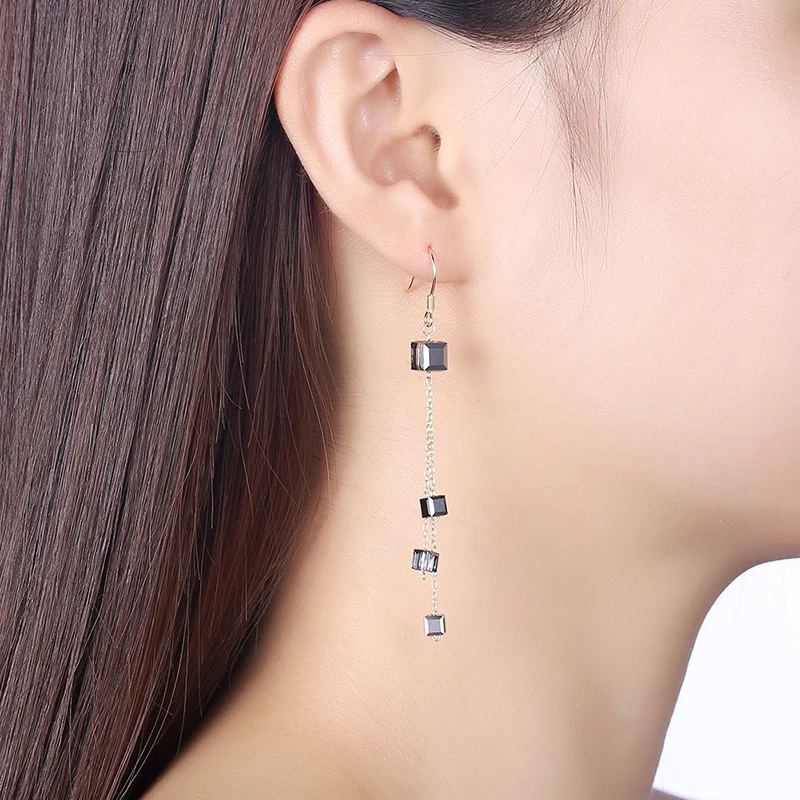 Серьги подвески женские из серебра 925 пробы с кристаллами SWAROVSKI|Серьги-подвески| |