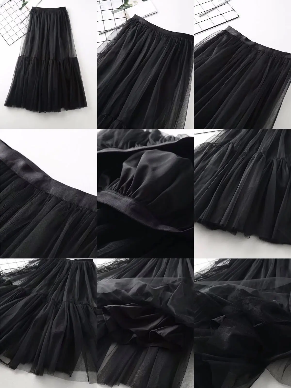 Новая летняя женская сетчатая юбка, Корейская стильная эластичная юбка с высокой талией, Однотонная юбка-макси в стиле пэчворк, фатиновая юбка трапециевидной формы, длинная юбка-пачка - Цвет: Black