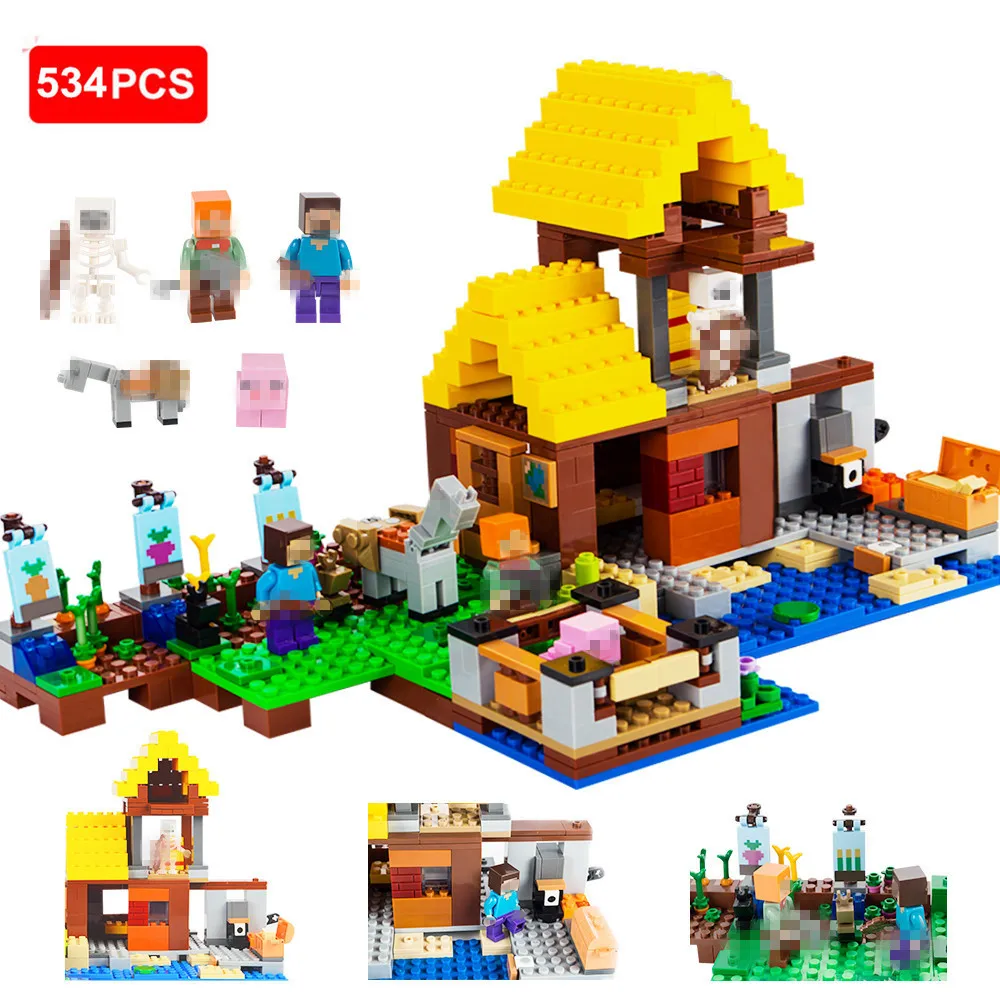 534pcs Minecrafted Building Blocks Farm Cottage Action Figures DIY Bricks Educational Toys For Kids Compatible Legod Minecrafted 534pcs Minecrafted Building Blocks Farm Cottage Action Figures DIY Bricks Educational Toys For Kids Compatible Legod Minecrafted